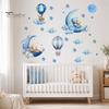 Non Fading PVC Wall Stickers 2Pcs Starry Sky Bear Stickers, Cartoon Moon Hot Air Balloon Decals, Versatile Decals for Glass Blue Peel And Stick