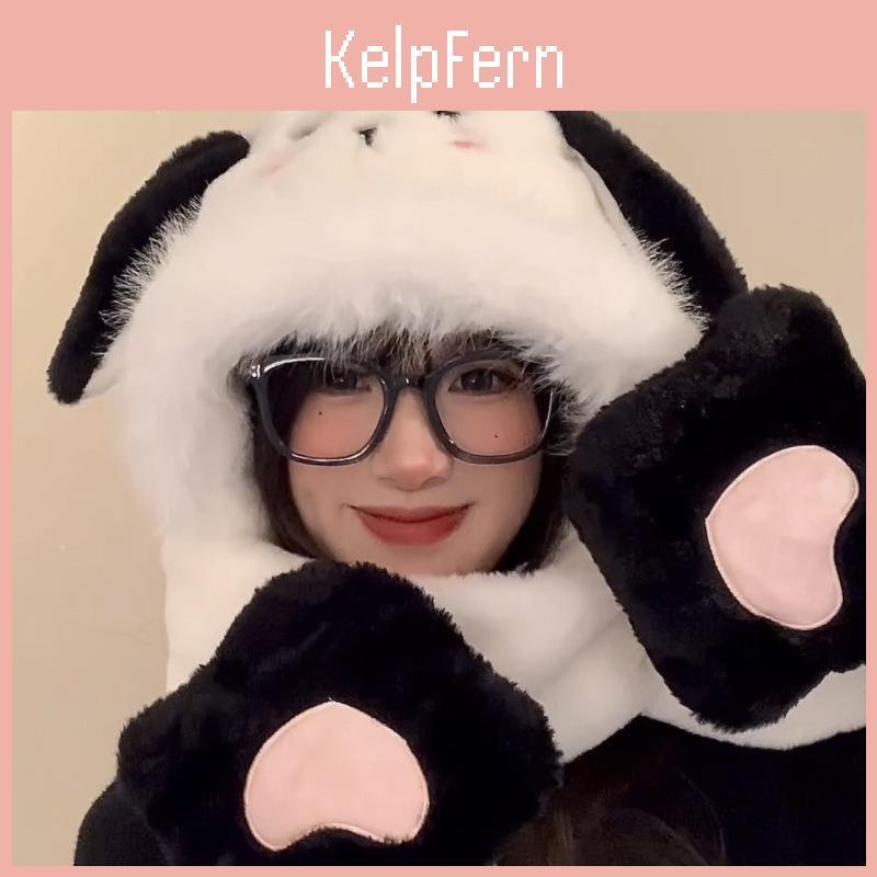 Cute Winter Puppy Ear Hat Scarf And Gloves Set For Women Cozy And Stylish Outfit