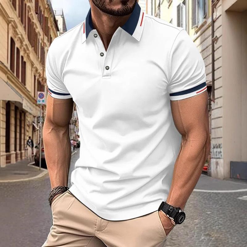 Men Short Sleeve Contrast Collar Polo Slim Casual Daily Tops S белый