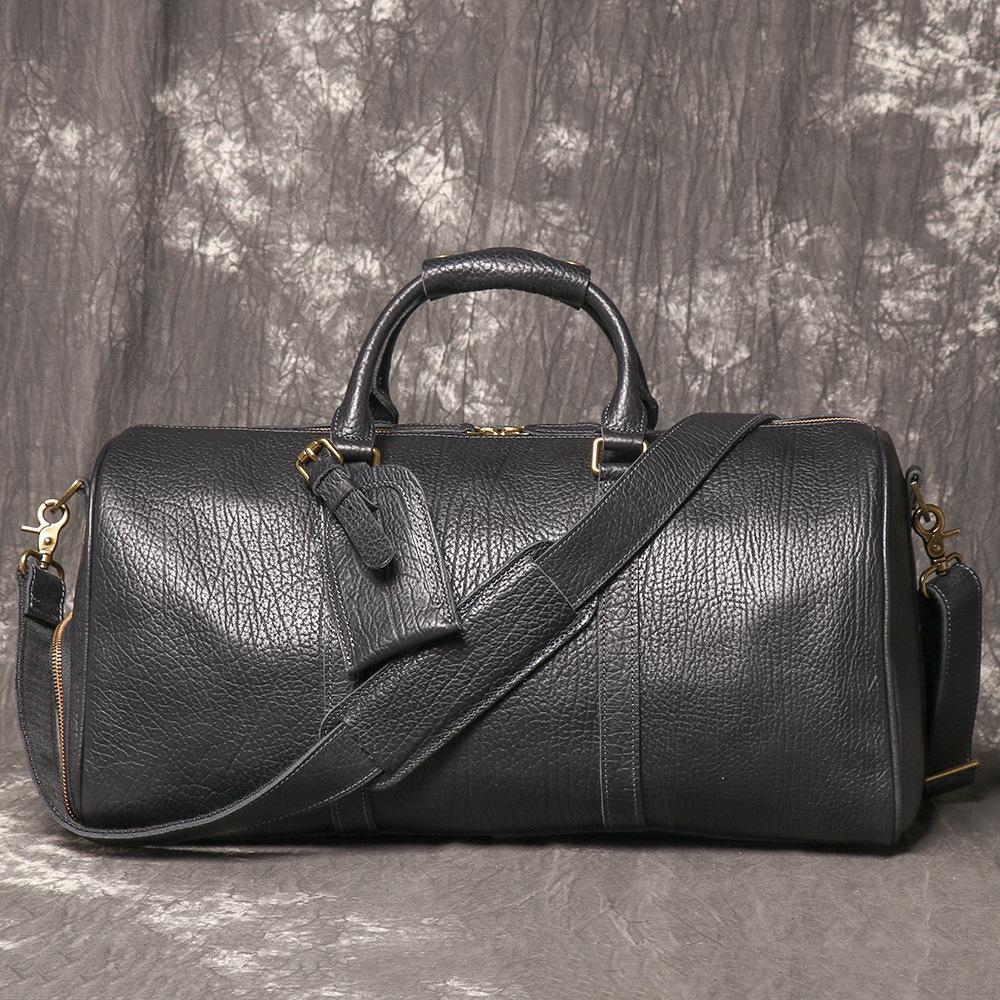 Borsa da Fitness Portatile da Uomo in Vera Pelle, Borsa a Spalla/Tracolla in Pelle di Mucca, Borsa da Viaggio d'Affari con Scomparto per Scarpe