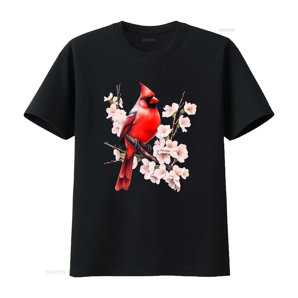 Northern Cardinal Wild Backyard Birds Flower Garden Birders T Shirt Vibrant Red Perched on Blossom Branch Design vintage