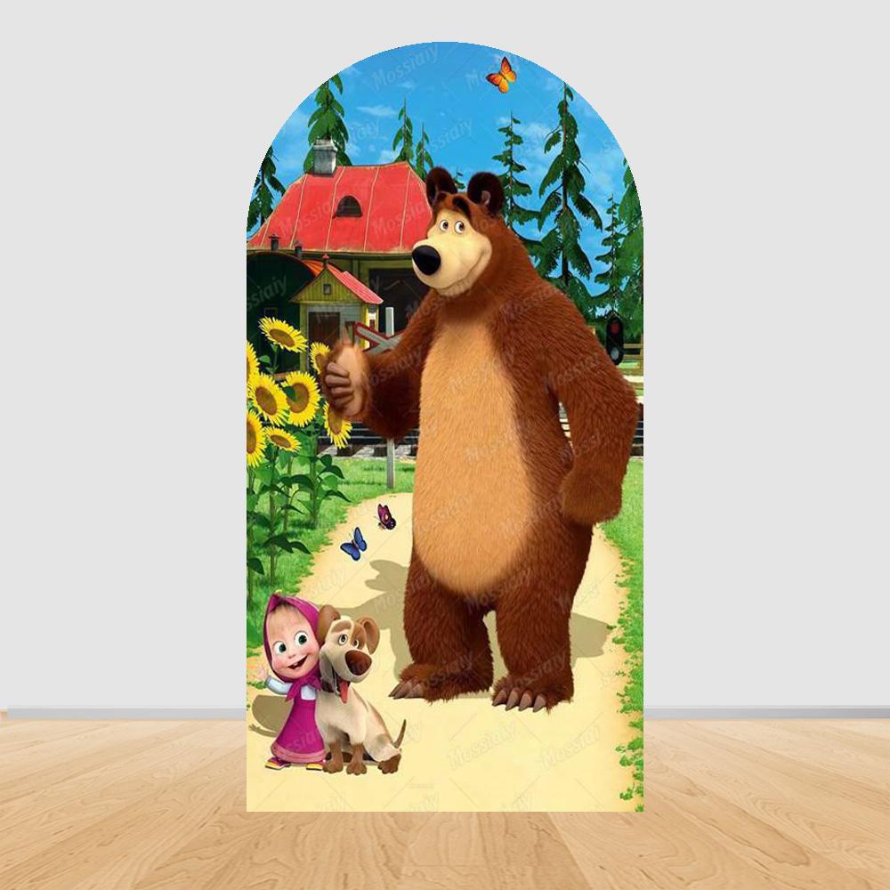 Children's Birthday Theme Party Decoration Arch Backdrop Cover Girl and Bear Birthday Background Decor Baby Shower Supplies