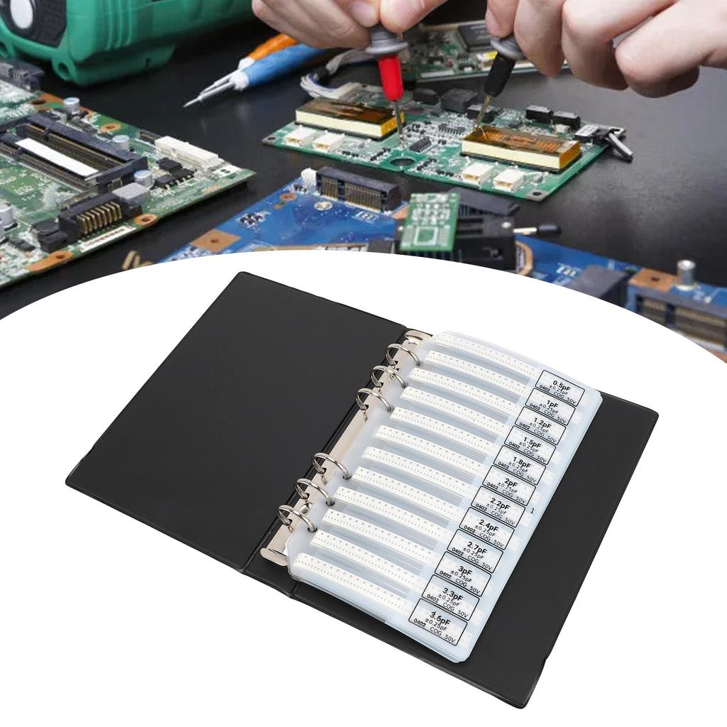 Libro de Muestras de Condensadores SMD, 84 Valores 50 uds cada uno Total 4200 uds Tipos COG X7R X5R con Páginas Organizadas para Mantenimiento Enseñanza Experimento