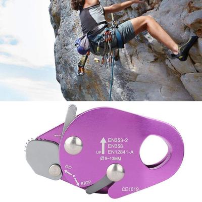Hopcd Rock Climbing Rope Grab, 7075 Aviation Aluminum 9-13mm Auto-Locking Purple Rope Grab for Downhill Climbing