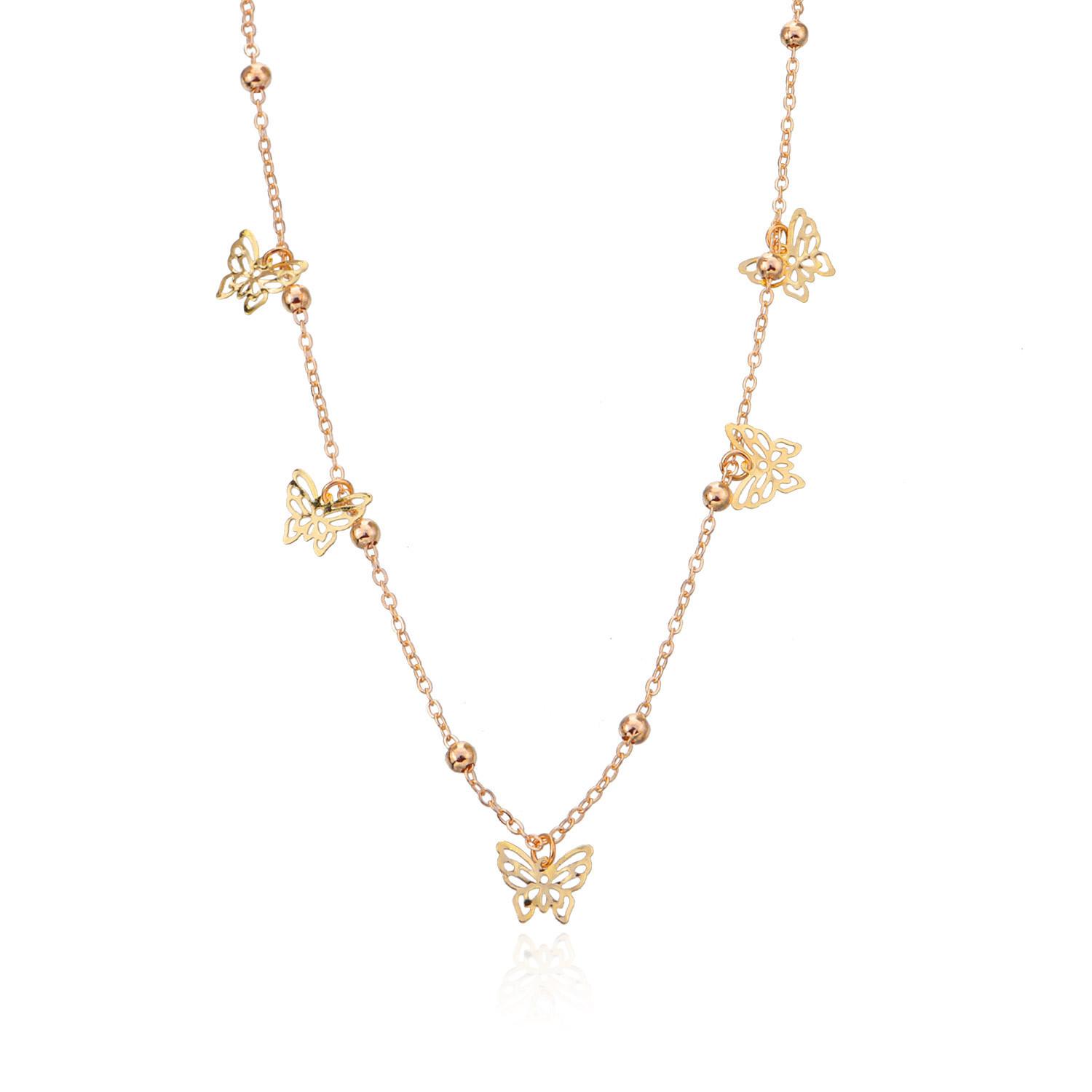 Fashion flat hollow butterfly pendant necklace female, simple and popular geometric round bead necklace