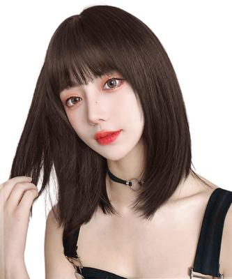 AISIQUEENS Women's Semi-Long Full Bob Wig with Light Bangs, Perfect for Crossdressing, Natural-Looking, Heat-Resistant, and Everyday Use, Includes Wig