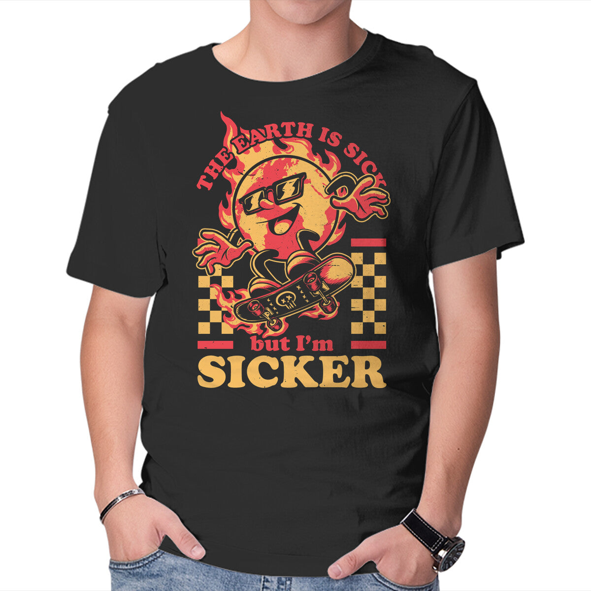 Unisex Crew Neck T-Shirt Earth Skate Fire Graphic Short Sleeve Casual Tee XS