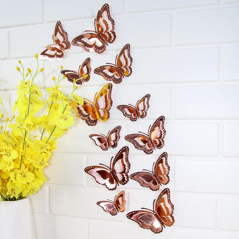 12Pcs/set Three Layers 3D Butterfly Wall Sticker for Home Party Wedding Decoration Modern Wall Art Living Room Decoration