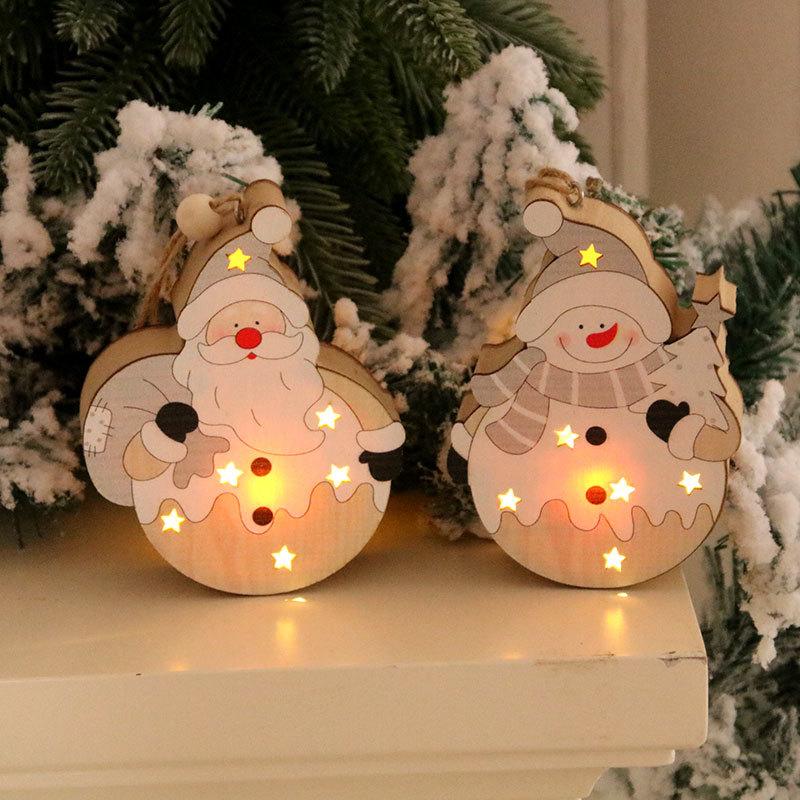Christmas Decorations Christmas Wood Glow Pendant Santa Tree Pendant