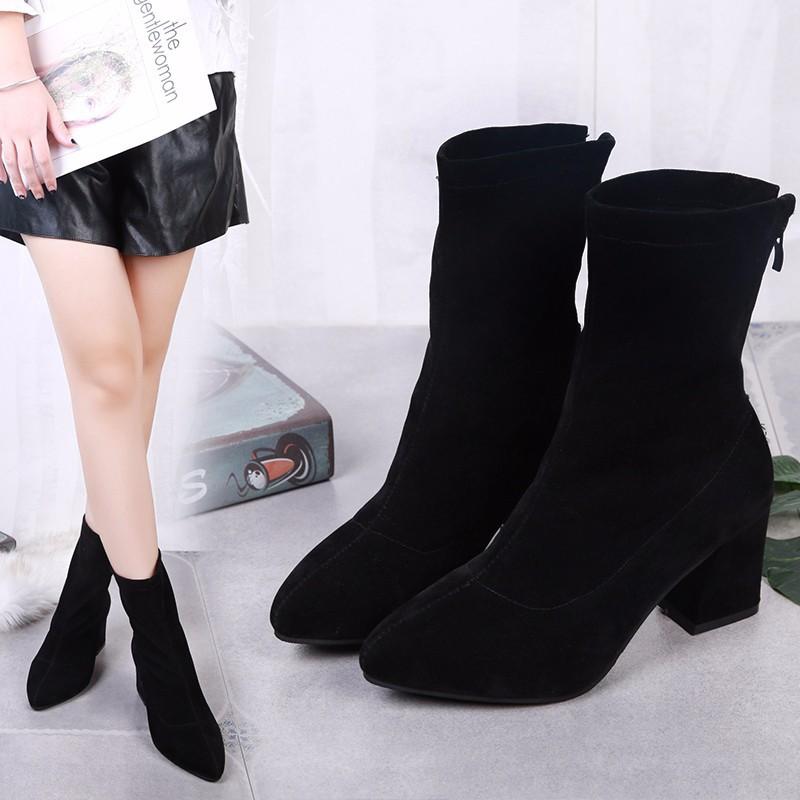 New boots socks boots short boots women's shoes thick heel pointed high heels elastic boots
