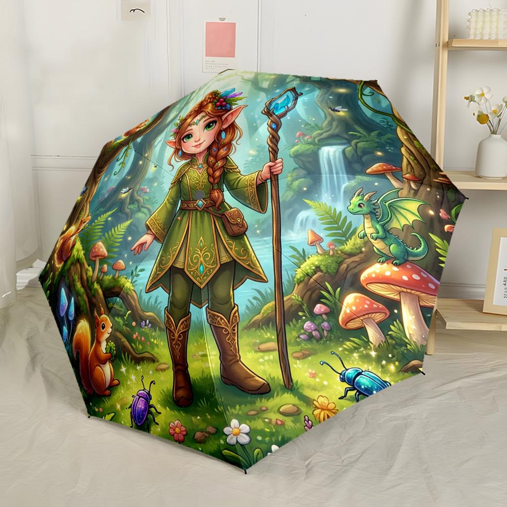 Enchanted Woodland Sprite Adventure Outdoor Automatic Umbrella with 8 Rib Sturdy Construction Travel Essential Stylish Accessory Wedding Party Gift