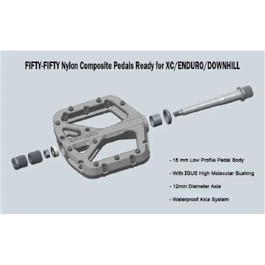 FIFTY-FIFTY MTB Bike Pedals, Non-Slip MTB Nylon Composite Pedal, 9/16" Lightweight and Wide Flat Platform Pedals