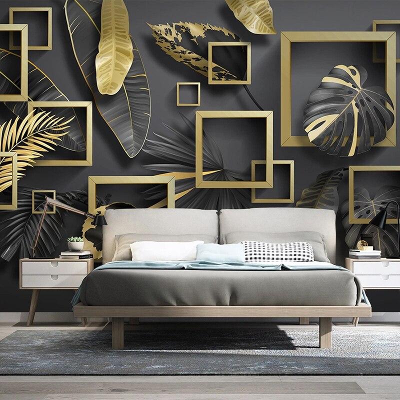 3D Photo Wallpaper Murals Modern Creative Golden Leaf 3D Stereoscopic Geometric Living Room Sofa TV Background Wall Mural Sticker