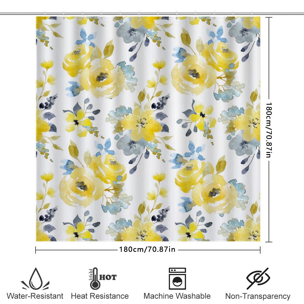 Modern Abstract Bathroom Shower Curtain Decorative Printing Waterproof Fabric For Home Decoration In Navy Blue With Yellow Gold