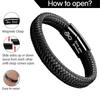 Magnetic Stainless Steel Leather Bracelet, Hand-woven for Men, with Personal Message Engraved on It