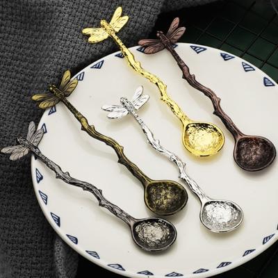 Linguriță de Cafea Vintage Efect Ciocănit Aliaj de Zinc Libelulă Stea Ramură Linguriță de Înghețată pentru Bucătărie