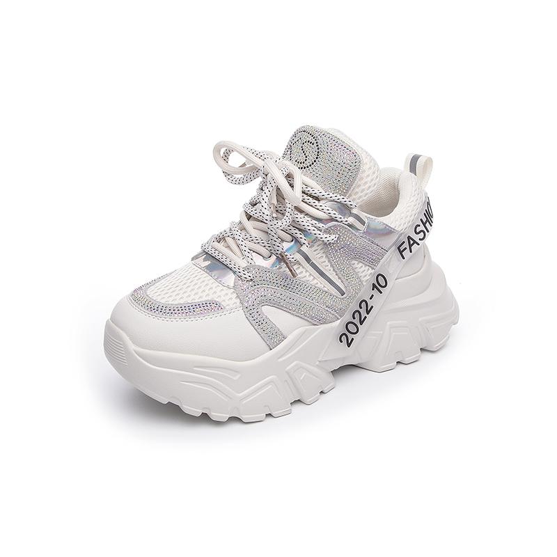 Wysokiej Jakości Damskie Grube Trampki Modne Fioletowe Buty Sportowe Luksusowe Błyszczące Strassowe Damskie Codzienne Buty Tenisowe Damskie PU