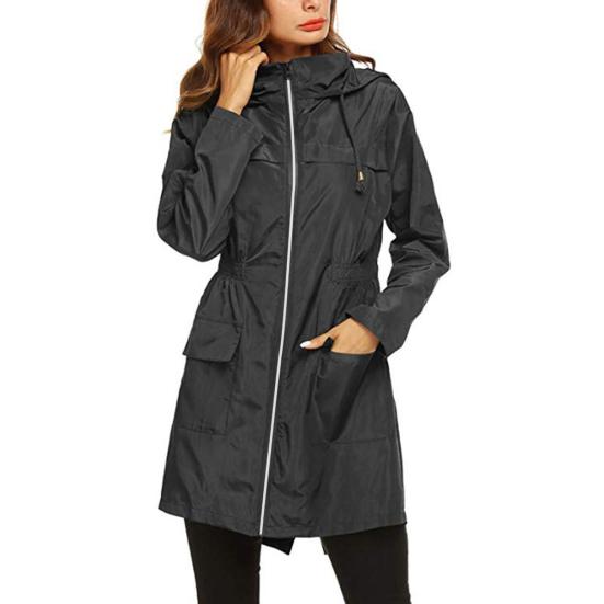 Outdoor Windproof Waterproof Lightweight Hooded Women Long Rain Coat Jacket