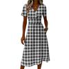 Women's Plaid Print V-Neck Short Sleeve Dress, Casual Summer Midi Dress