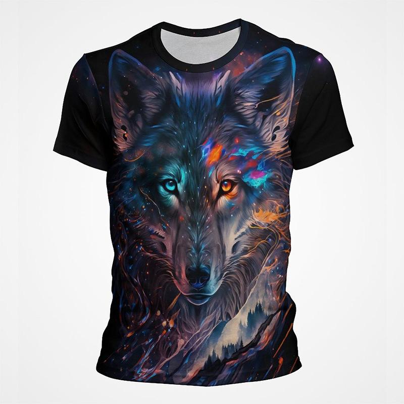 Animal Wolf 3D Digital Printed Men's Fashion Trend Round Neck Short Sleeved T-shirt