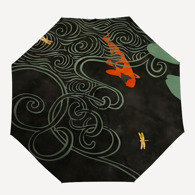 

1pc Koi Pond Automatic Open/close Folding Compact Umbrella, 8-Rib Sturdy Canopy, Lightweight Portable, Everyday Use, Gift, Outdoor Umbrella, Travel Es