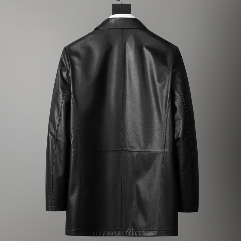 Autumn and Winter New Men's Genuine Leather Jacket Men's Mid-length Cowhide Leather Jacket Lapel Jacket Business Men's Wear