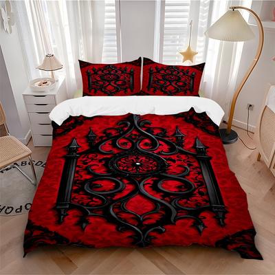 3pcs Gothic Ornament Duvet Cover Set -Includes 1 Duvet Cover and 2 Pillowcases, No Quilt Core, All-Season Home Decor Yy251111190