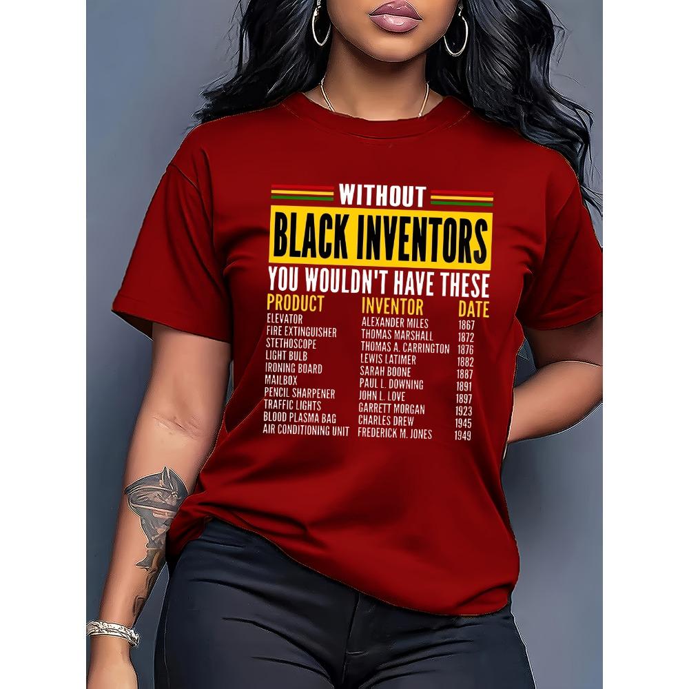Black Inventors History Women's Tee Educational Graphic Casual Green Top