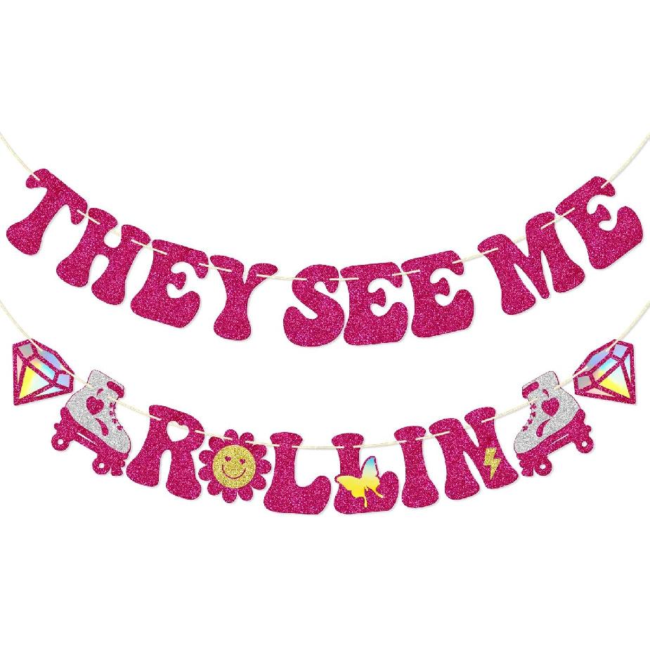 Qttier They See Me Rollin, Roller Skating Party Decor, Roller Skate Party Decorations, Roller Skate Birthday Decorations, 90s 80sTheme Party Decor,
