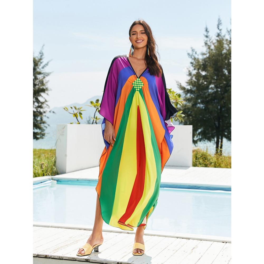 

Женское платье-кафтан в стиле бохо большого размера с контрастным принтом свободного кроя Vacay Beach One Size