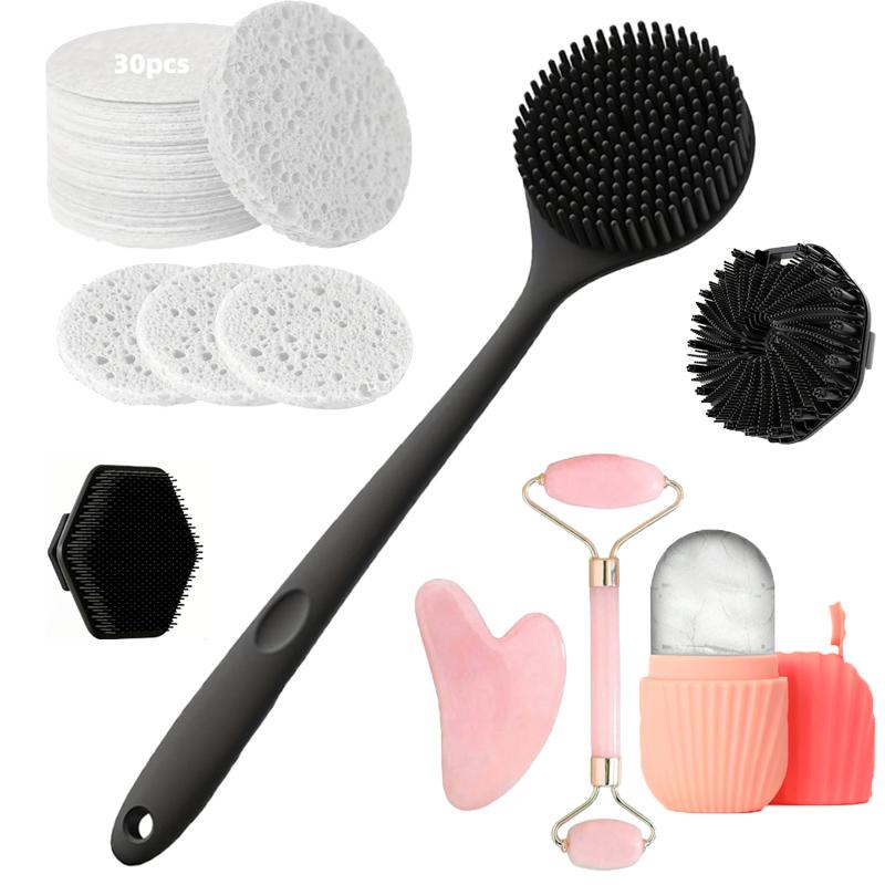 7-teiliges Gesichtspflege-Werkzeug Badebürsten-Set, komprimierter Gesichts-Schwamm, rutschfester Griff, Tiefenreinigungspflege-Werkzeug,