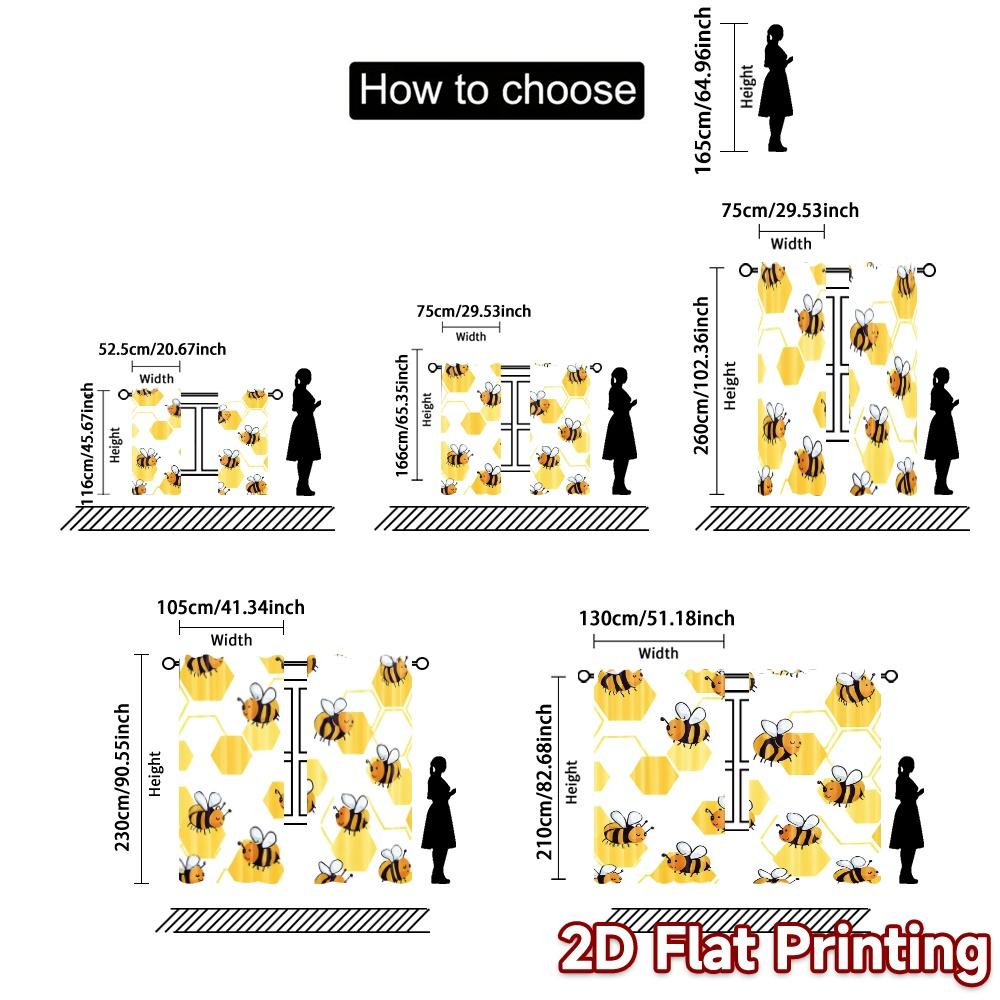 2pcs, 2D FLAT PRINTING Curtains (Without Rod) BeePattern(1) Creative Popular Curtains Versatile Polyester Curtains Thermal