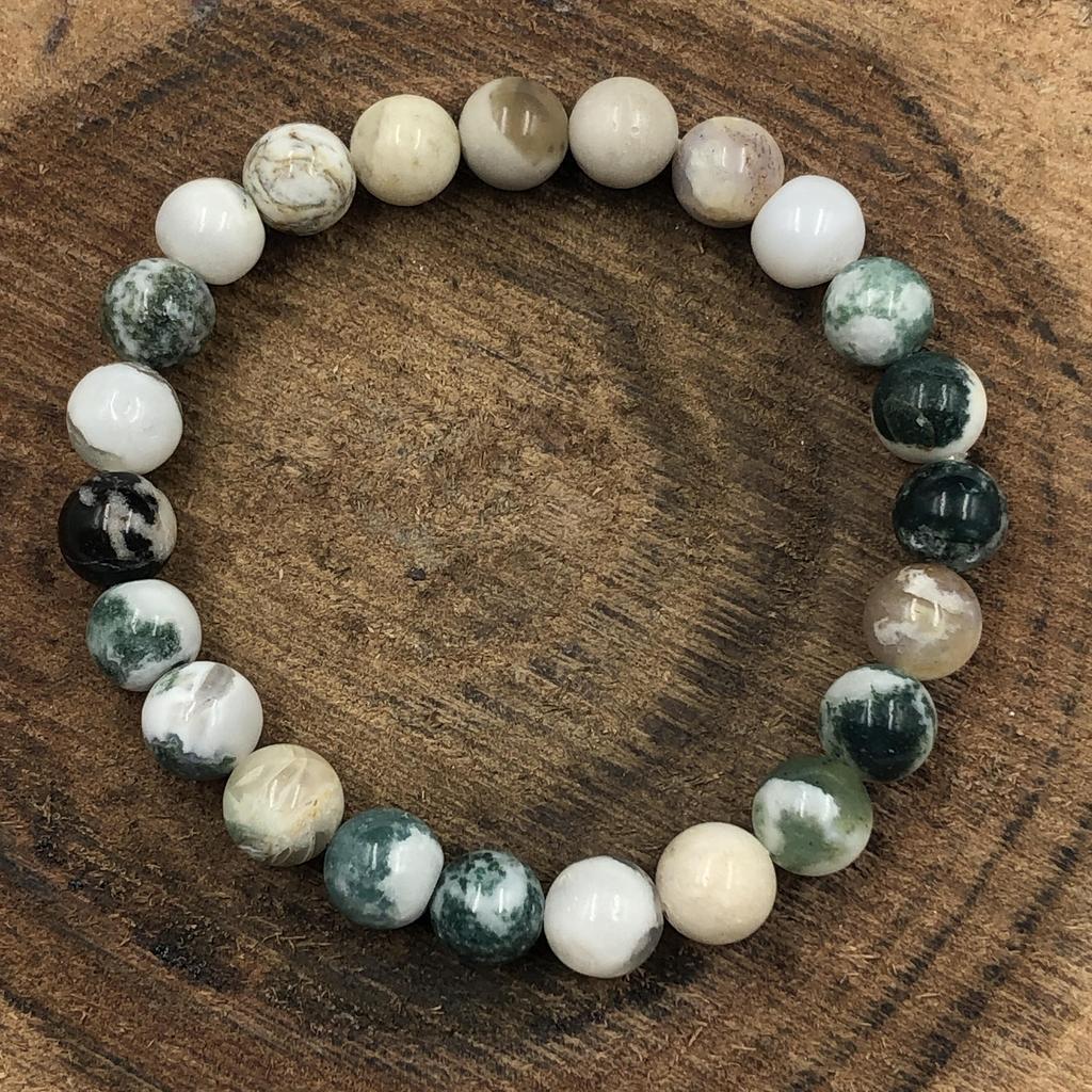 8mm Natürlicher Baumachat B Edelsteinperlen Schmuck Handgefertigt Runde Perlen Elastisches Armband 7,5" Für Glück RBB-26