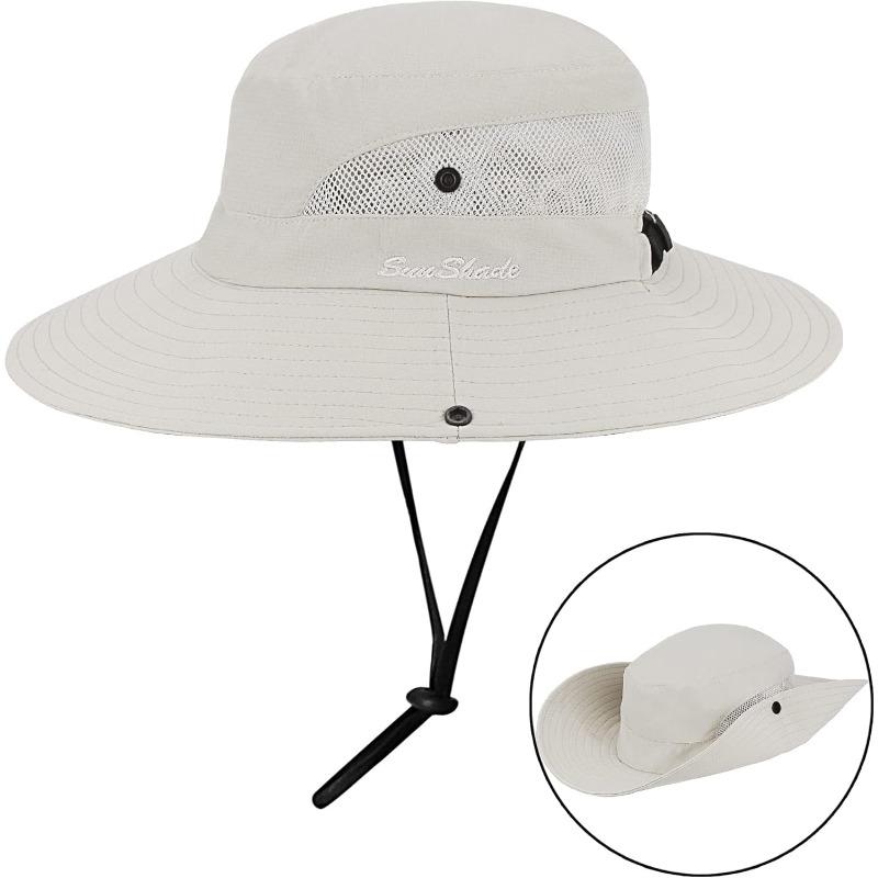 1pc Women's Outdoor UV-Protection-Foldable Sun-Hats Mesh Wide-Brim Beach Fishing Hat with Ponytail-Hole for Outdoor Activities