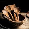4/7Pcs Teak Natural Wood Tableware Spoon Ladle Turner Long Rice Colander Soup Skimmer Cooking Spoons Scoop Kitchen Tool Set
