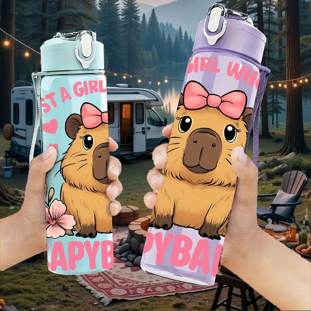 1PC Girl Who Love Capybaras Quote Print 750ml Color Plastic Sports Water Bottle Leakproof Flip Straw Lid Suitable for Sports Office Home Use
