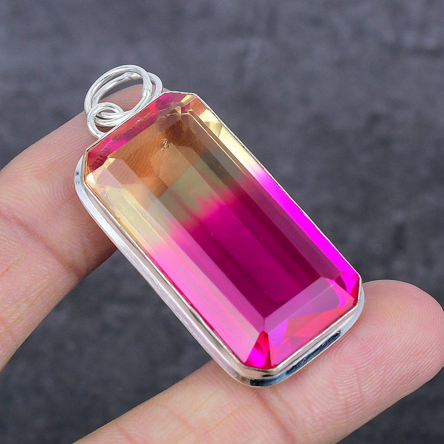 Zweifarbiger Turmalin Edelstein 925 Sterlingsilber Schmuck Anhänger 2,17" Q9Q76