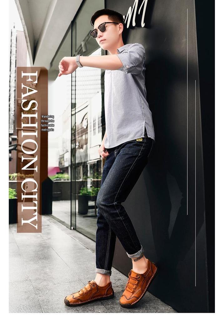 Hot Selling Men's Casual Leather Shoes - New Spring 2020, British Style, Versatile Low-Top Handmade Youth Footwear