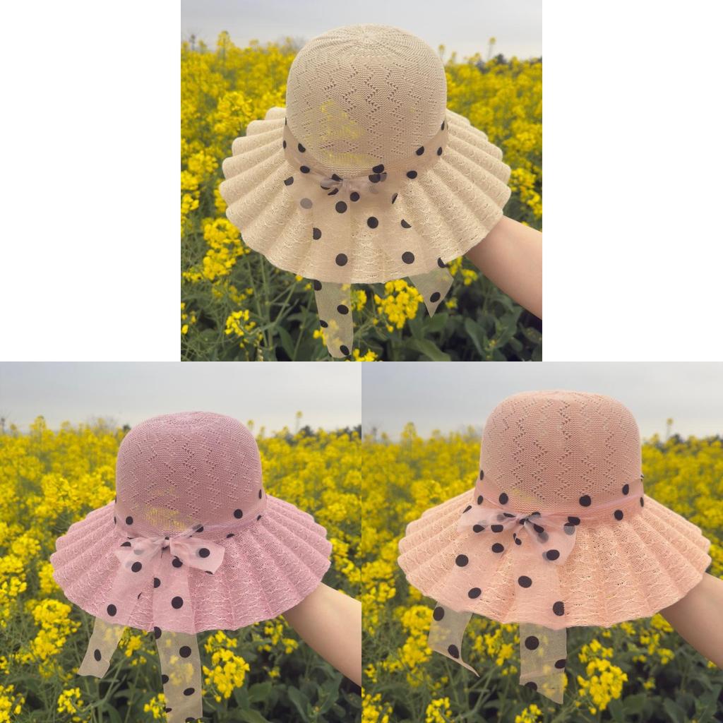 Straw Hat With Polka And Bow Design For Sun Protection Summer Beach Fashion