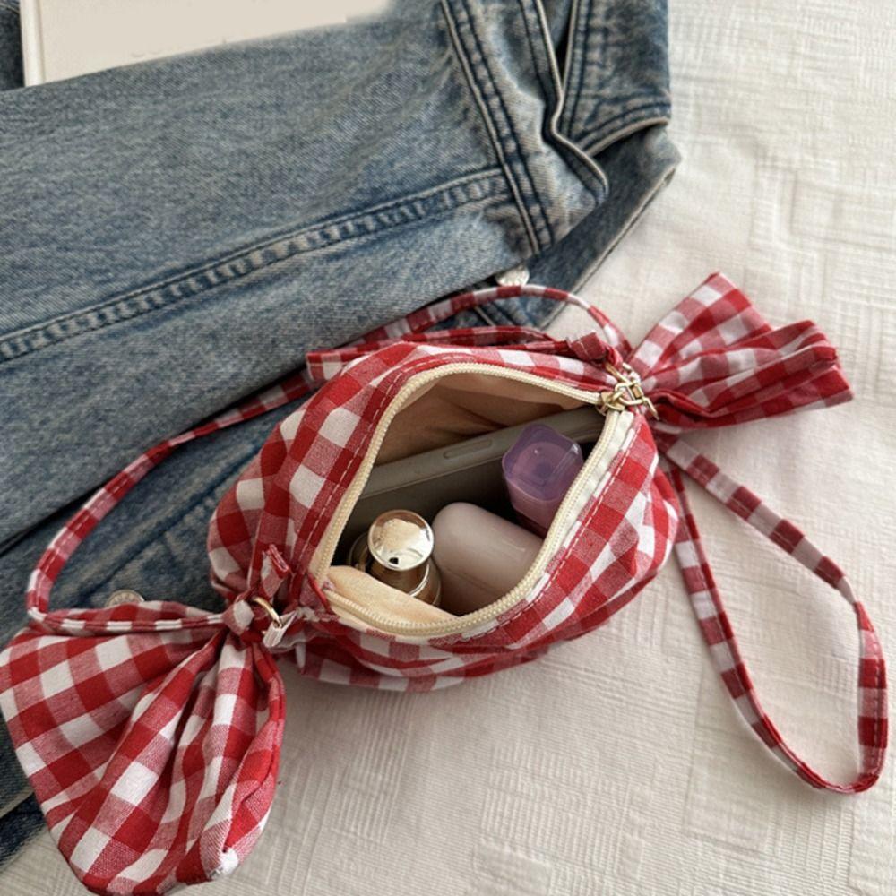 Sweet Candy Bag Cloth Candy Bag Grid Cute Printed Shoulder Bag Lightweight Large Capacity Red Plaid Crossbody Bag Student