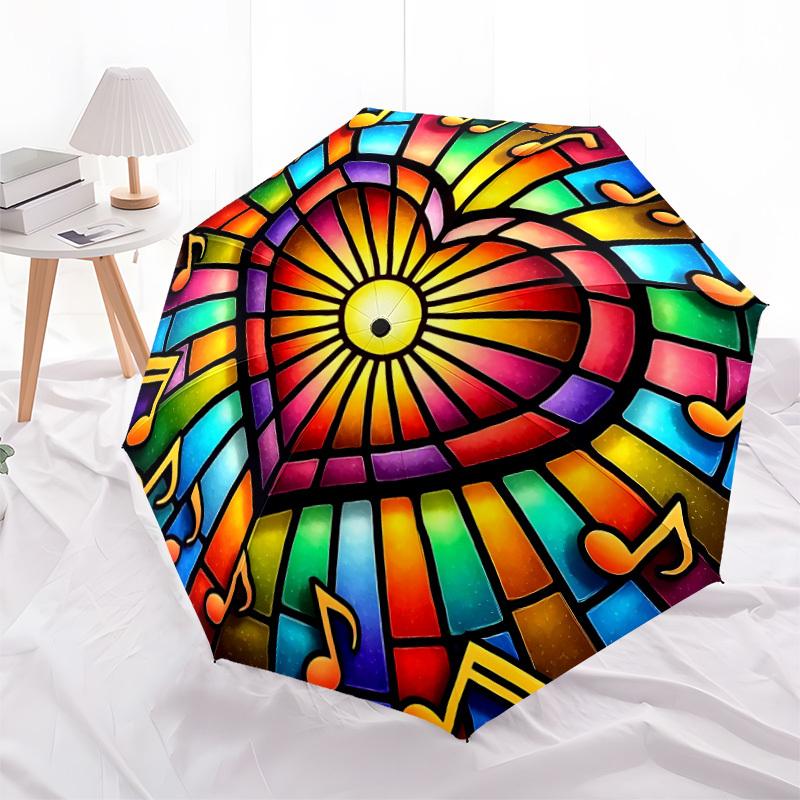 1pc Music StainedGlass Automatic Open/close Umbrella, 8-Rib sturdy structure, Auto Folding/Opening, Portable Travel Umbrella for Women,116