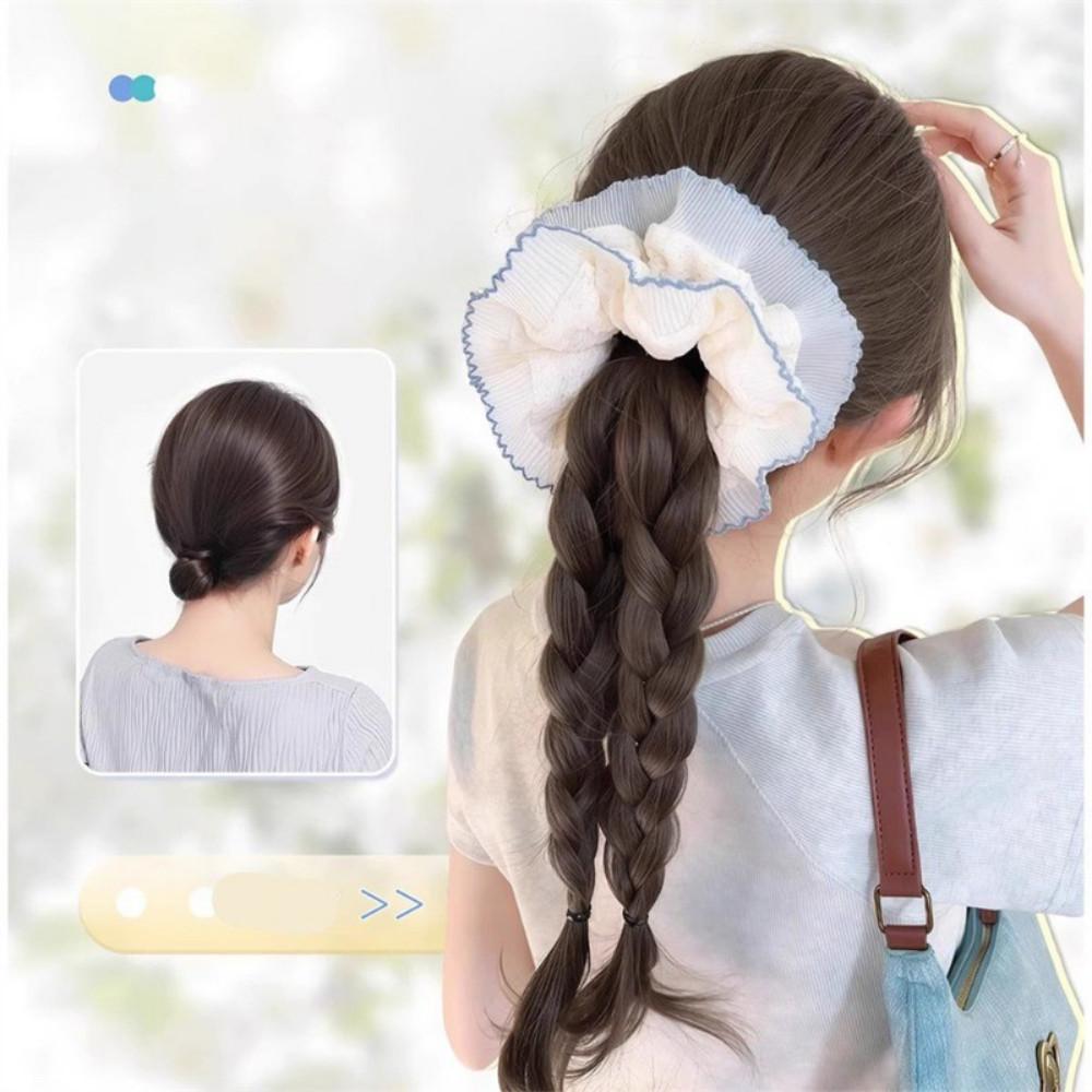 40cm Double Twist Braid Synthetic Wig Sweet Bubble Large Intestine Hairband Girls' Daily Simulation Ponytail