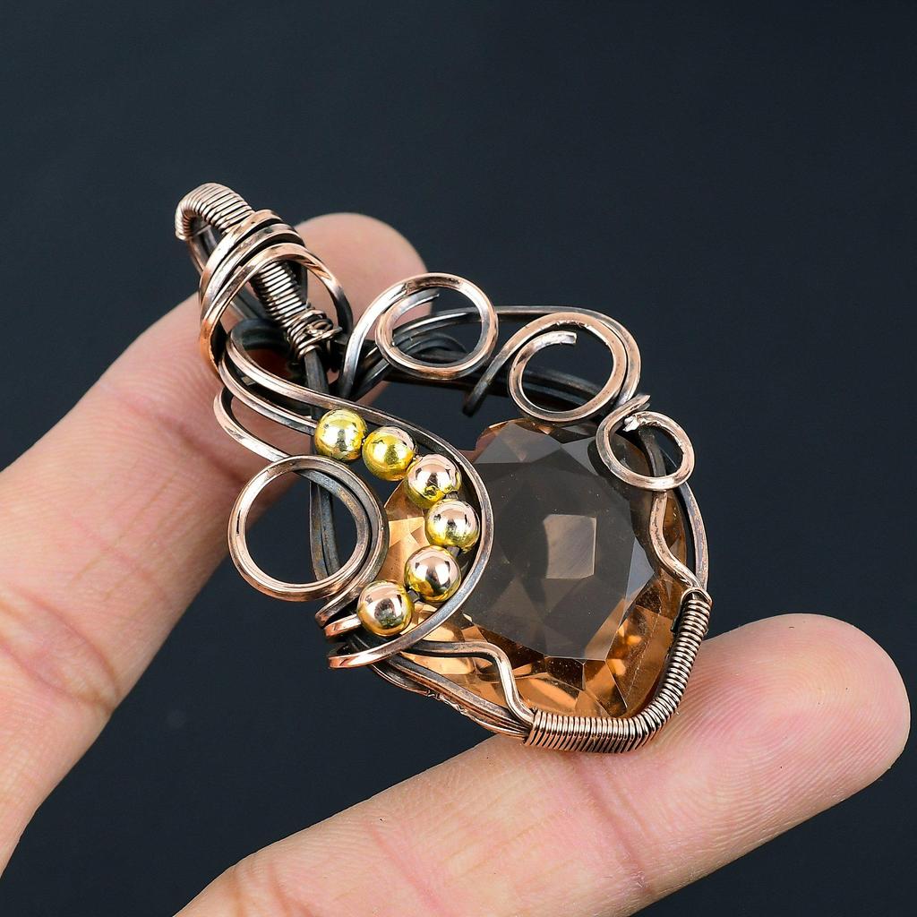 Morganite Gemstone Handmade Pure Copper Wire Wrapped Pendant Jewelry For Thanksgiving