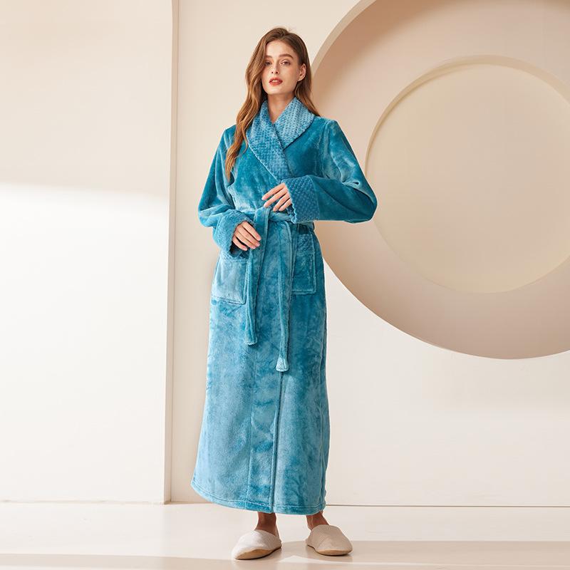 Patchwork Plus Size Losse Flanellen Koraalvlies Badjas voor Mannen & Vrouwen - Herfst Winter