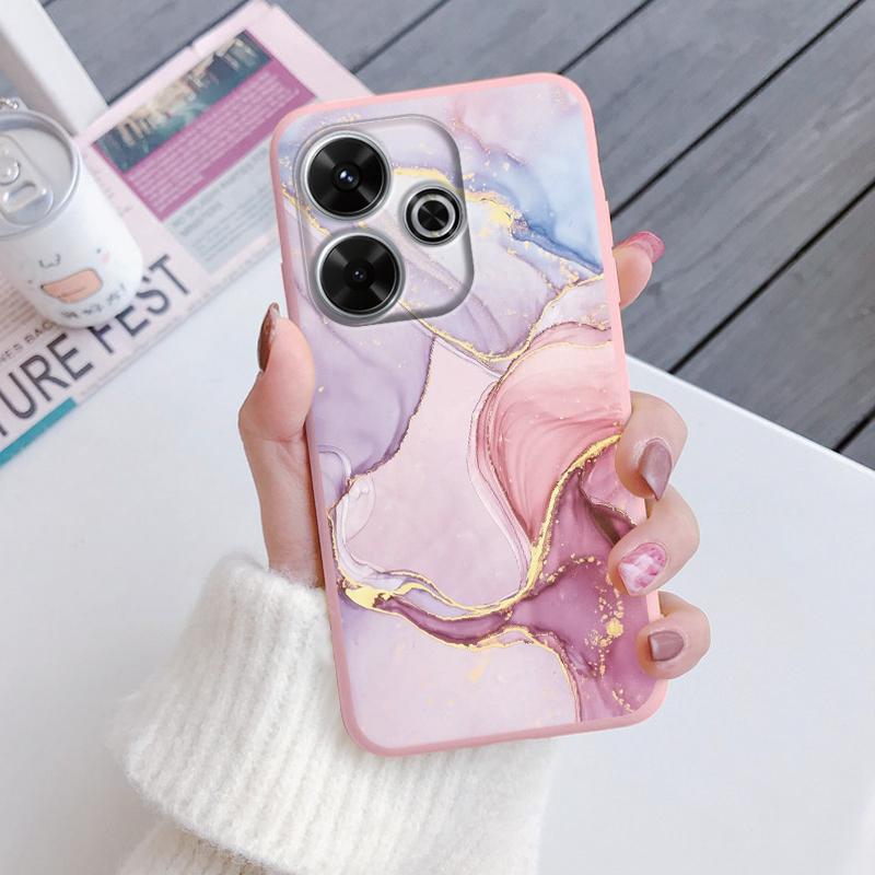 For Redmi 13 4G Phone Case Brown Leopard Print Soft Silicone TPU Cover Colorful Marble Fundas For Xiaomi Redmi 13 Redmi13 Coque
