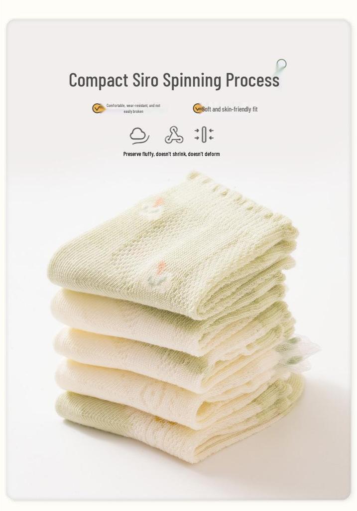 Spring & Summer Baby Mid-Calf Mesh Cartoon Lace Cotton Socks - Breathable & Comfortable