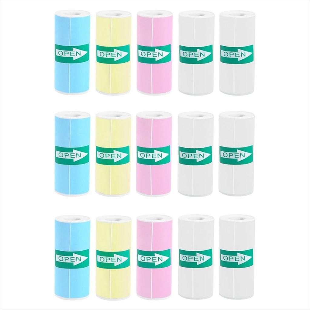 BHBL 15 Rolls Thermal Sticker Paper for Mini Printer Sticker Maker, 9 Colored and 6 White Mini Printer Sticker Paper