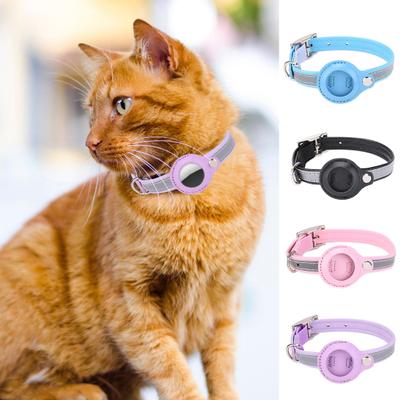 Collier pour chaton, couleur unie, en similicuir résistant à l'usure, réfléchissant, détachable, pour porte-étiquette Airtag