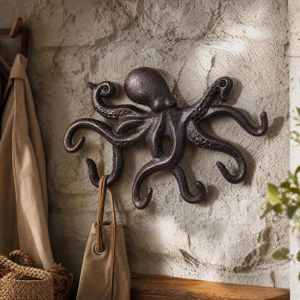 WallMounted Hook Sculptural Wall with Tentacle Hooks Nautical for Garden, Entryway, Patio