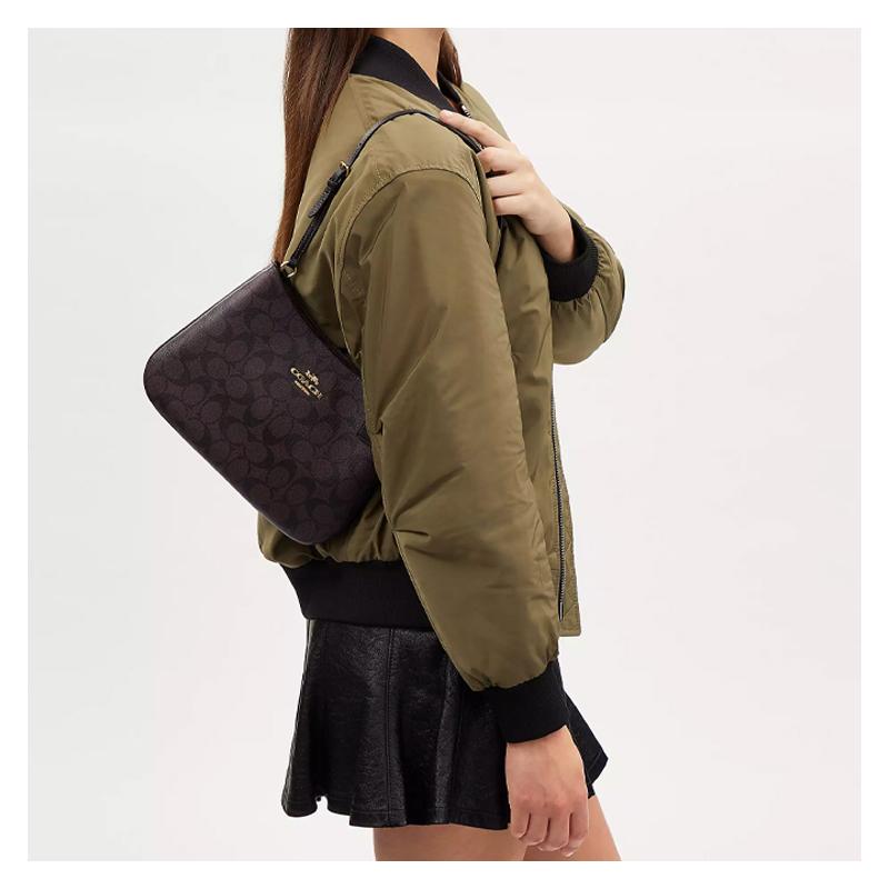 COACH Penelope 27 classic printed presbyopic zipper underarm canvas with leather hand-held shoulder bag large size women's brown